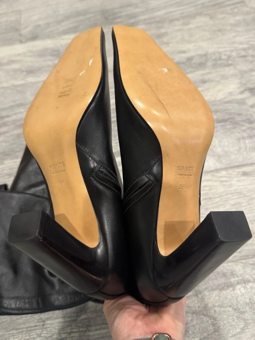KHAITE Black Leather Marfa Over-The-Knee Square Toe Block Heel Boots